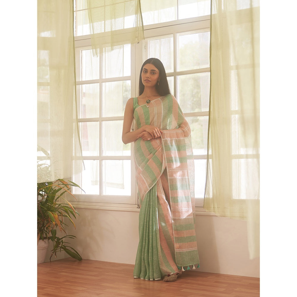 Five Point Five Multi-Colour Multicolour Stripes Woven Saree with Unstitched Blouse