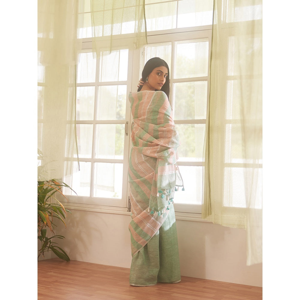 Five Point Five Multi-Colour Multicolour Stripes Woven Saree with Unstitched Blouse