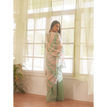 Five Point Five Multi-Colour Multicolour Stripes Woven Saree with Unstitched Blouse