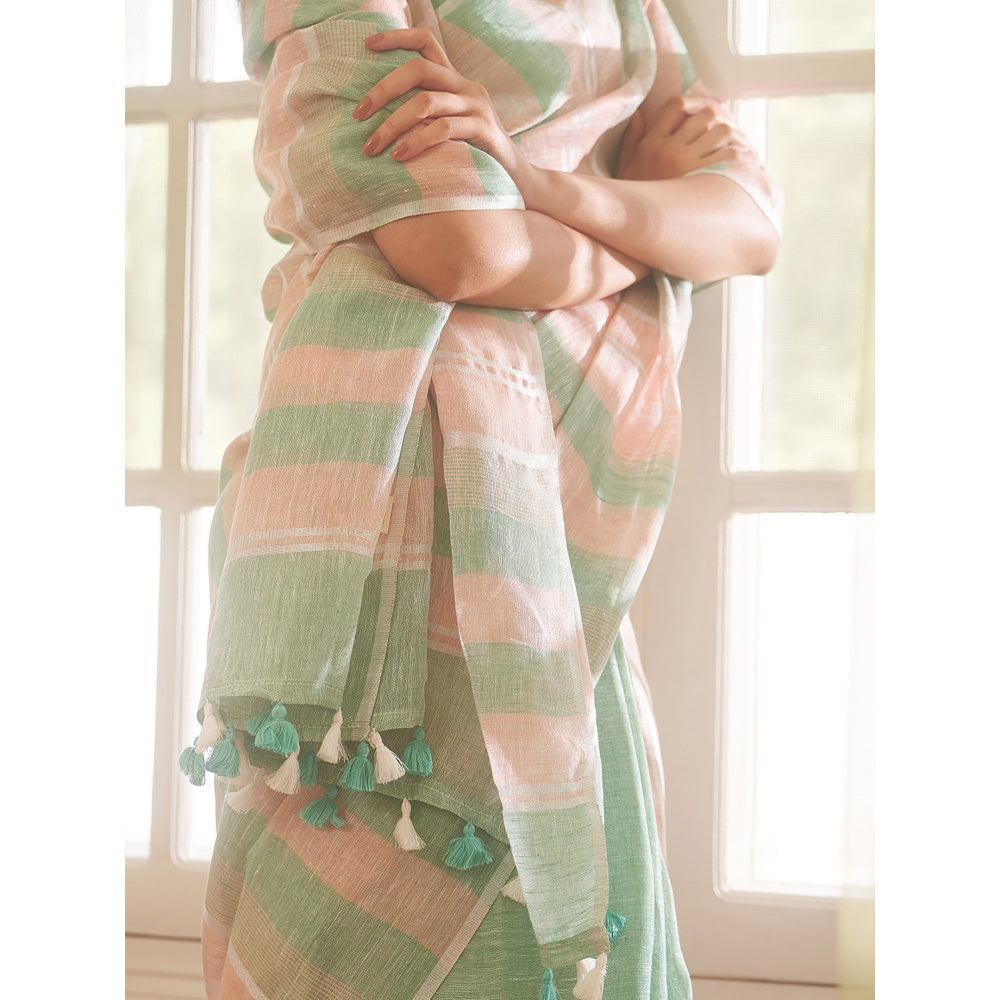 Five Point Five Multi-Colour Multicolour Stripes Woven Saree with Unstitched Blouse