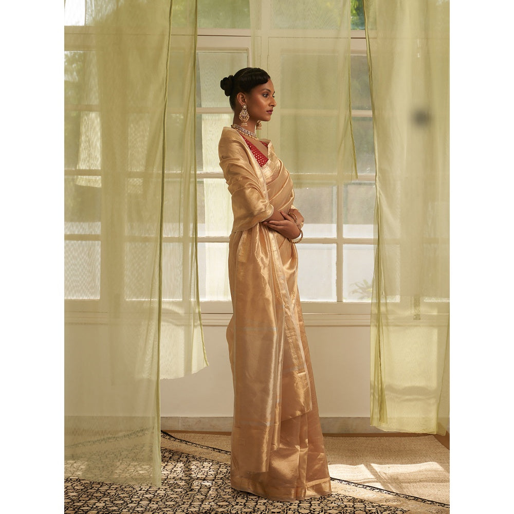 Five Point Five Traditional Border Woven Gold Saree with Unstitched Blouse