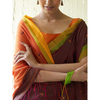 Five Point Five Multi-Colour Motif Woven Saree with Unstitched Blouse