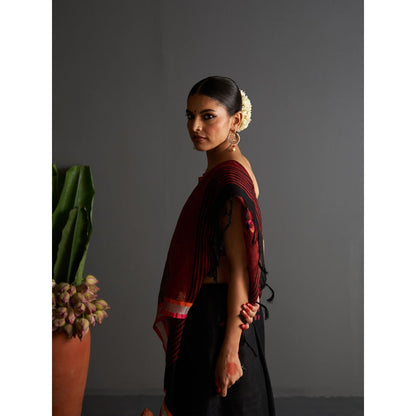 Five Point Five Black Motif Woven Overall Saree with Unstitched Blouse