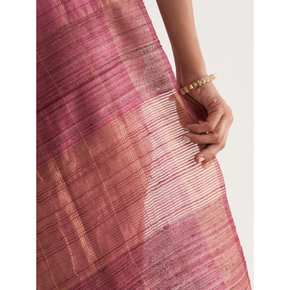 Five Point Five Pink Stripes Saree with Unstitched Blouse