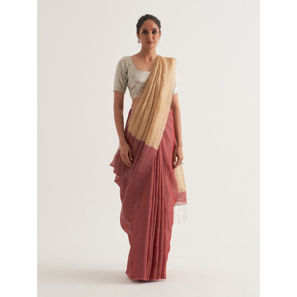 Five Point Five Mauve Stripes Saree with Unstitched Blouse