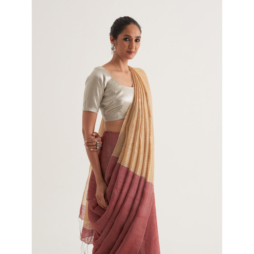 Five Point Five Mauve Stripes Saree with Unstitched Blouse