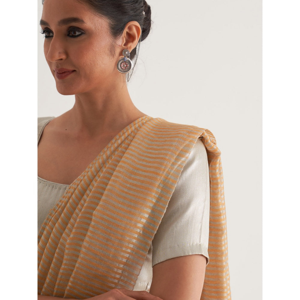 Five Point Five Mauve Stripes Saree with Unstitched Blouse