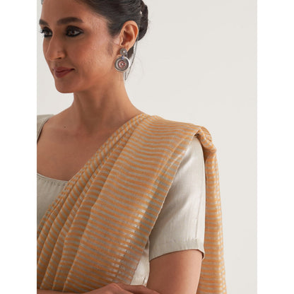 Five Point Five Mauve Stripes Saree with Unstitched Blouse
