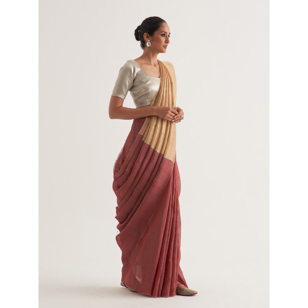 Five Point Five Mauve Stripes Saree with Unstitched Blouse
