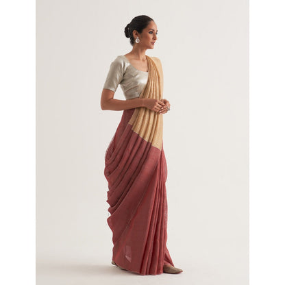 Five Point Five Mauve Stripes Saree with Unstitched Blouse