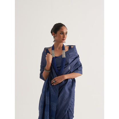 Five Point Five Blue Motif Woven Overall Saree with Unstitched Blouse