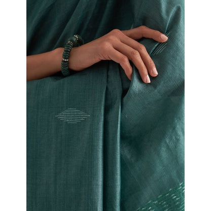 Five Point Five Green Motif Woven Overall Saree with Unstitched Blouse