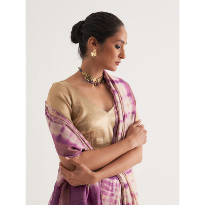 Five Point Five Purple Shibori Polka Dots Woven Saree with Unstitched Blouse