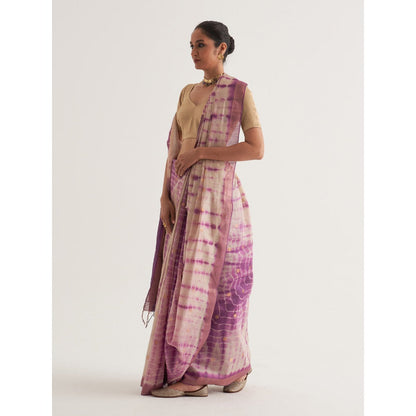 Five Point Five Purple Shibori Polka Dots Woven Saree with Unstitched Blouse
