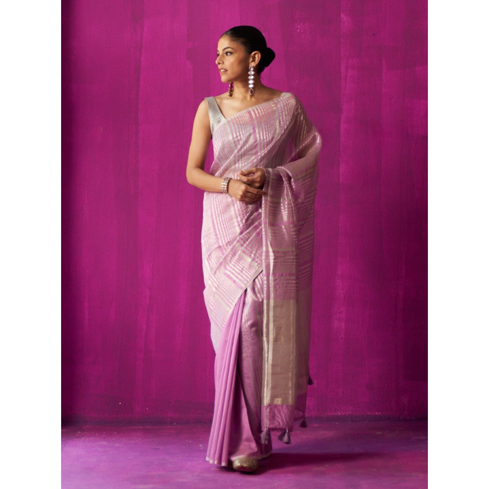 Five Point Five Pink Stripes Shabana Saree with Unstitched Blouse