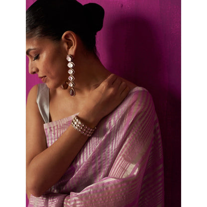 Five Point Five Pink Stripes Shabana Saree with Unstitched Blouse