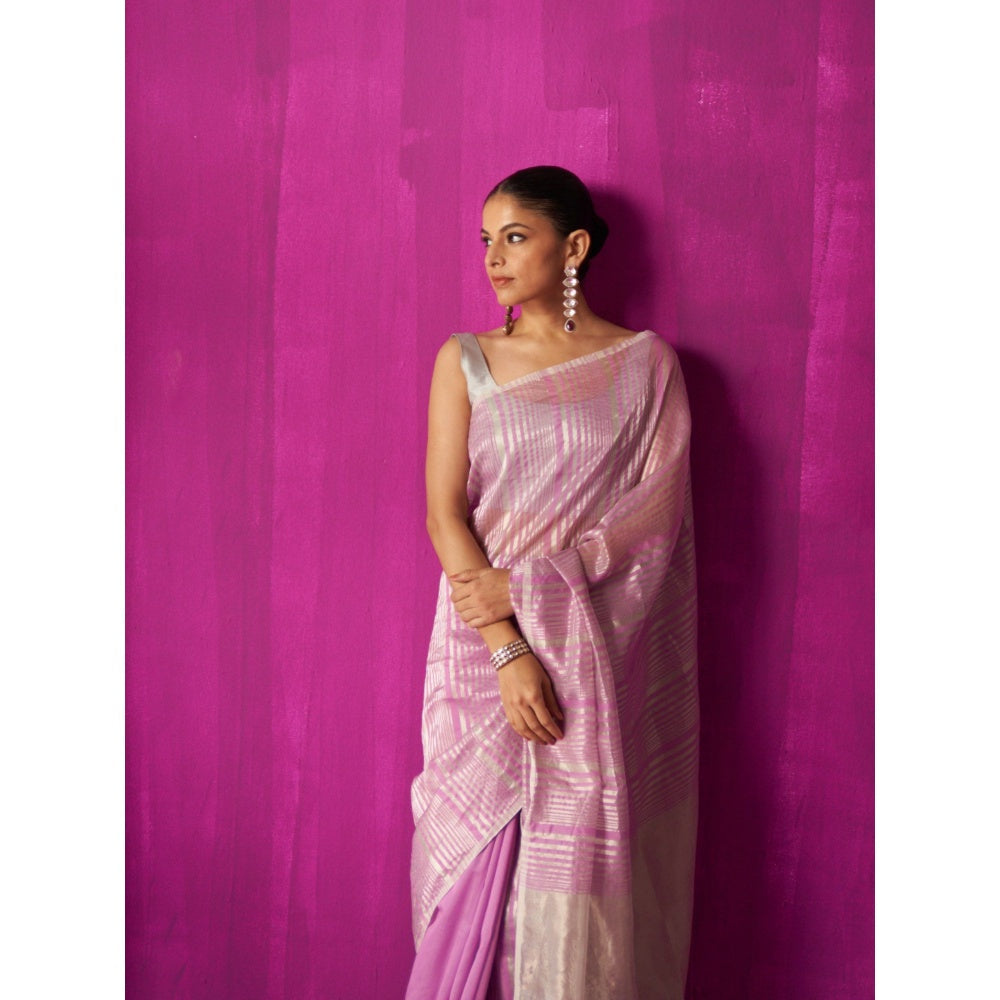 Five Point Five Pink Stripes Shabana Saree with Unstitched Blouse