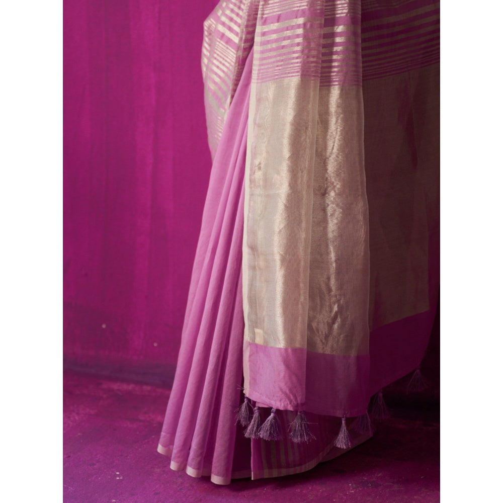 Five Point Five Pink Stripes Shabana Saree with Unstitched Blouse