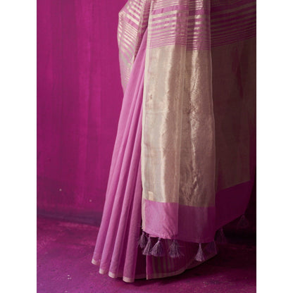 Five Point Five Pink Stripes Shabana Saree with Unstitched Blouse