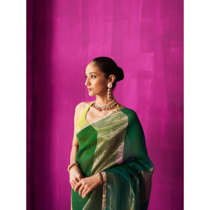 Five Point Five Green Ombre Nitya Saree with Unstitched Blouse
