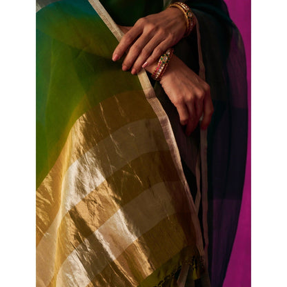 Five Point Five Green Ombre Nitya Saree with Unstitched Blouse