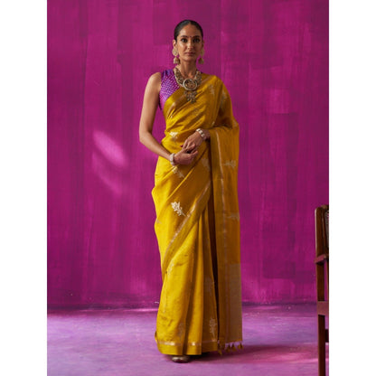 Five Point Five Yellow Woven Madhavi Saree with Unstitched Blouse