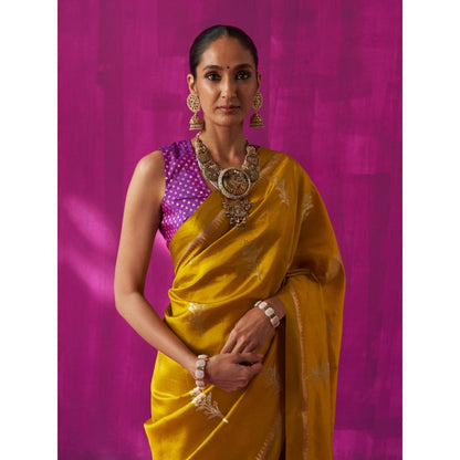 Five Point Five Yellow Woven Madhavi Saree with Unstitched Blouse