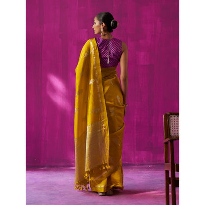 Five Point Five Yellow Woven Madhavi Saree with Unstitched Blouse