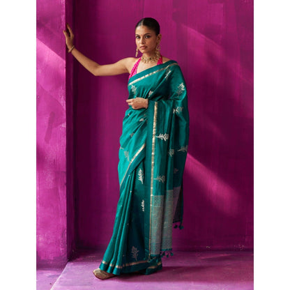 Five Point Five Green Woven Madhavi Saree with Unstitched Blouse