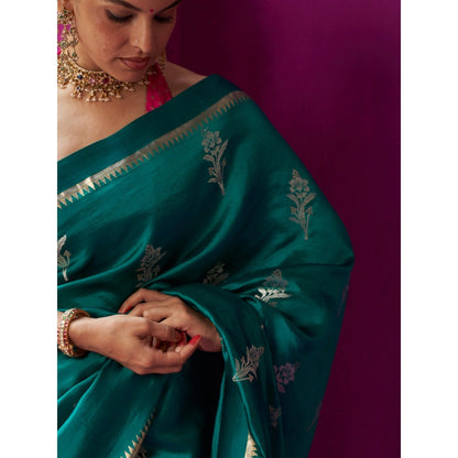 Five Point Five Green Woven Madhavi Saree with Unstitched Blouse