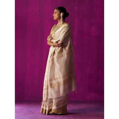Five Point Five White Woven Amrapali Woven Saree with Unstitched Blouse