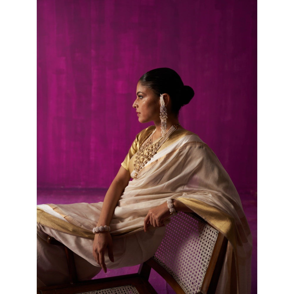 Five Point Five White Woven Amrapali Woven Saree with Unstitched Blouse