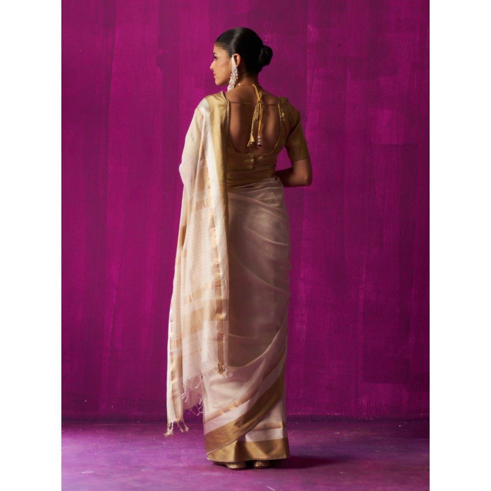 Five Point Five White Woven Amrapali Woven Saree with Unstitched Blouse