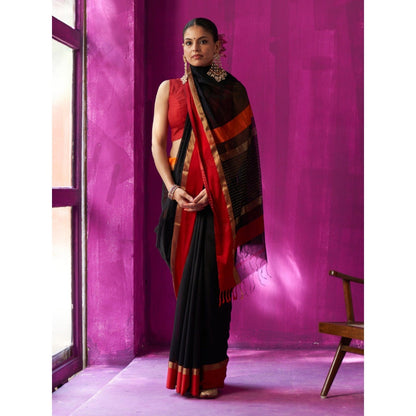 Five Point Five Black Stripes Mohini Saree with Unstitched Blouse