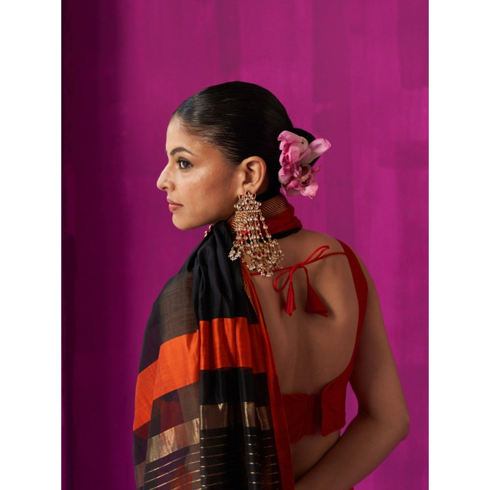 Five Point Five Black Stripes Mohini Saree with Unstitched Blouse