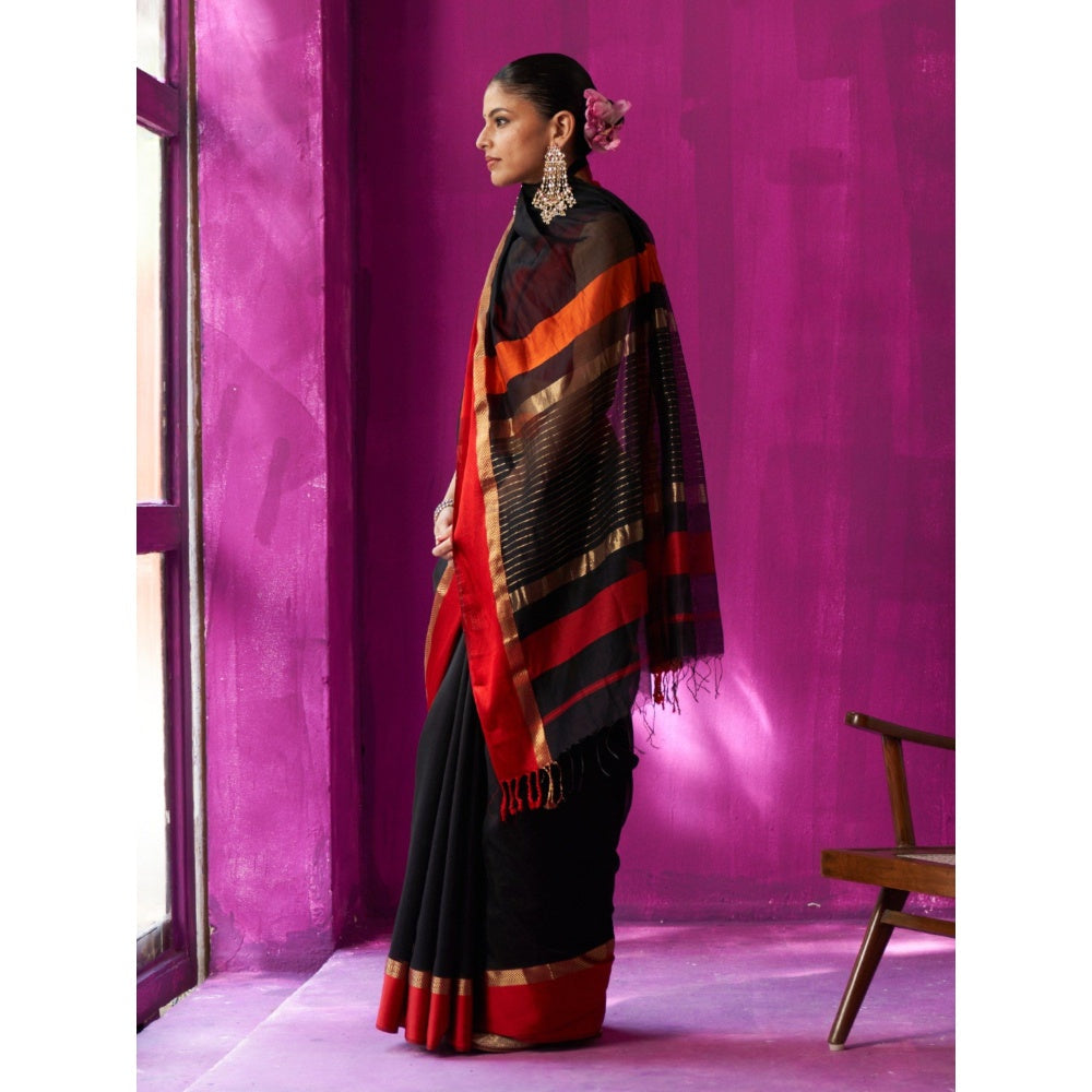 Five Point Five Black Stripes Mohini Saree with Unstitched Blouse