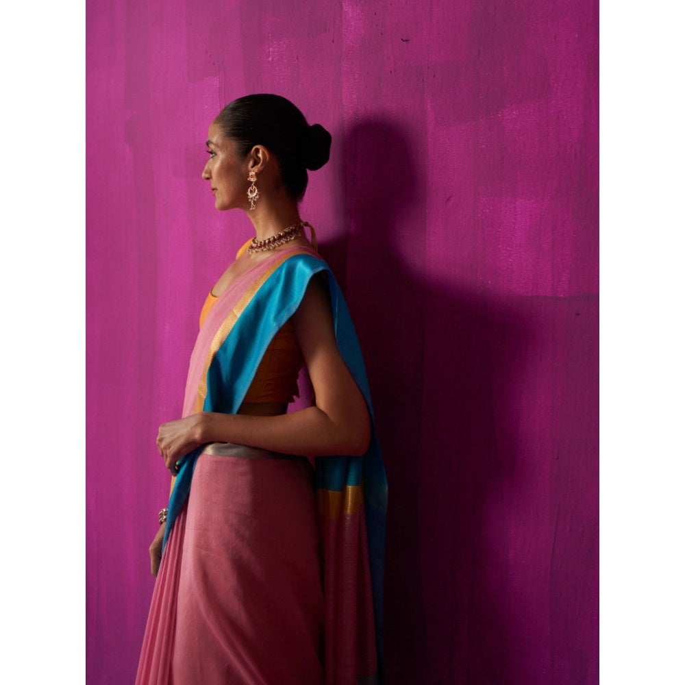 Five Point Five Pink Stripes Indira Saree with Unstitched Blouse