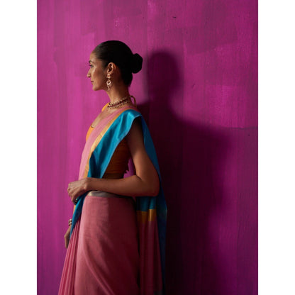 Five Point Five Pink Stripes Indira Saree with Unstitched Blouse