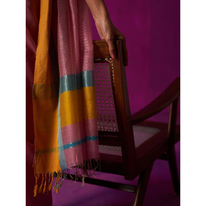 Five Point Five Pink Stripes Indira Saree with Unstitched Blouse