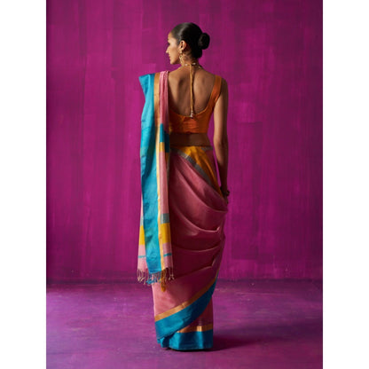 Five Point Five Pink Stripes Indira Saree with Unstitched Blouse