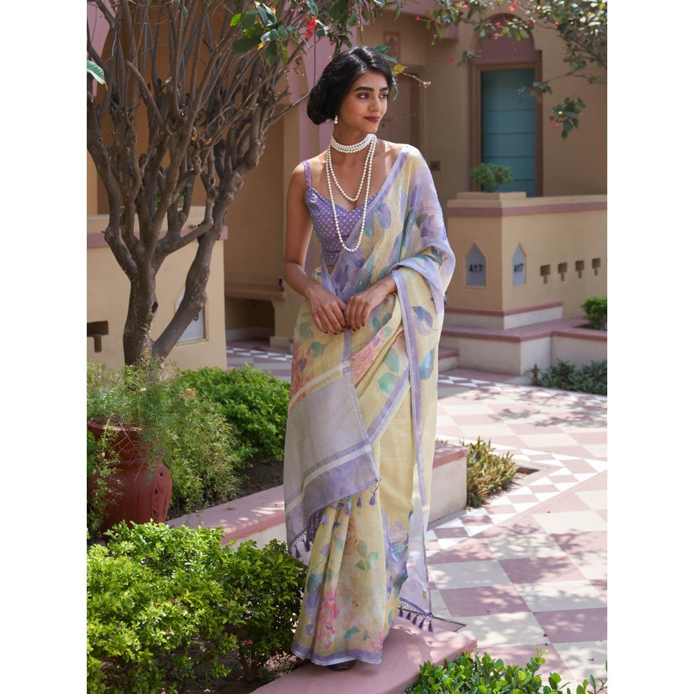 Five Point Five Nirjara Yellow Saree with Unstitched Blouse
