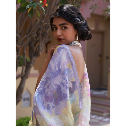 Five Point Five Nirjara Yellow Saree with Unstitched Blouse