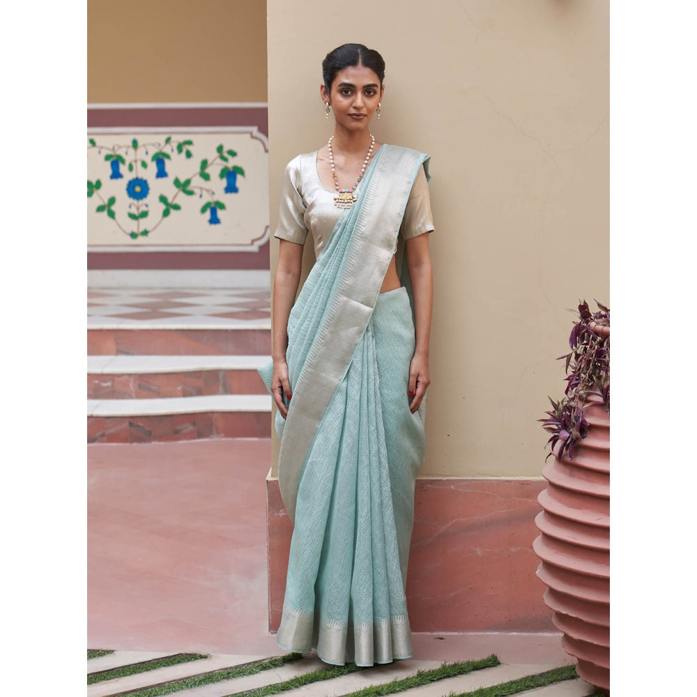 Five Point Five Shobha Blue Saree with Unstitched Blouse