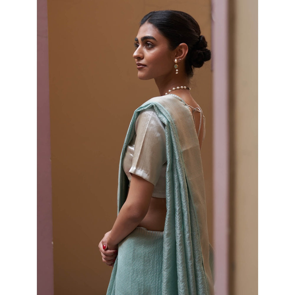 Five Point Five Shobha Blue Saree with Unstitched Blouse