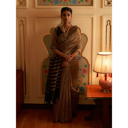 Five Point Five Afreen Brown Saree with Unstitched Blouse