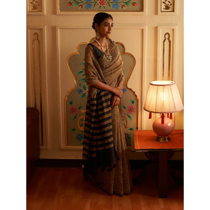 Five Point Five Afreen Brown Saree with Unstitched Blouse