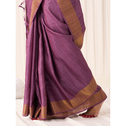 Five Point Five Women's Sandhya Purple Woven Saree with Unstitched Blouse