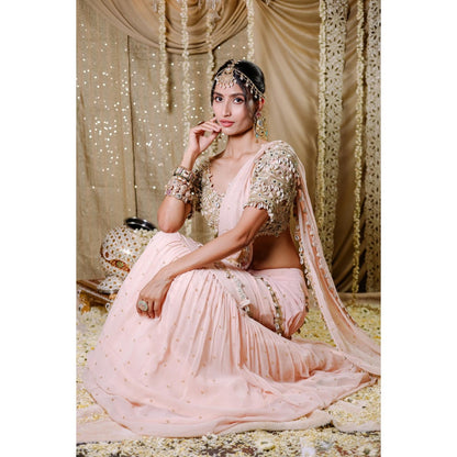 FORAM PATEL Pink Embroidered Mumtaz Pre-Draped Saree with Stitched Blouse
