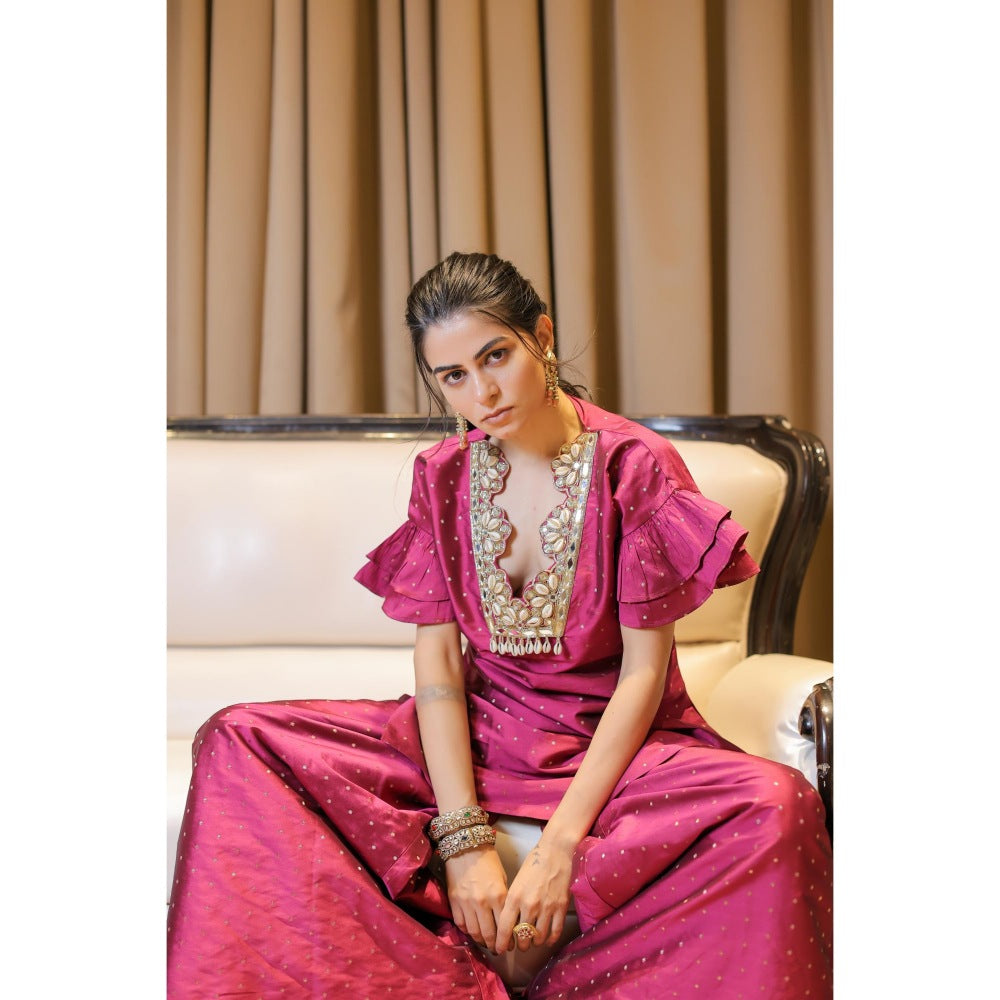 FORAM PATEL Pink Embroidered Co-Ord (Set of 3)