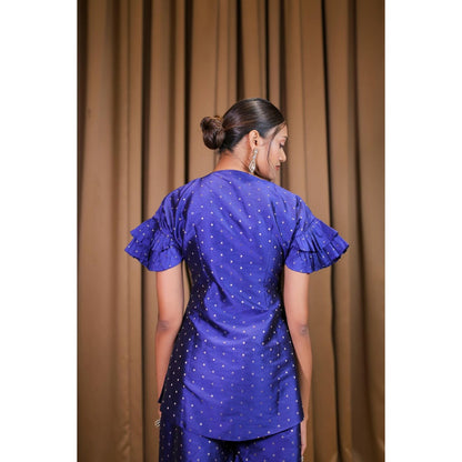 FORAM PATEL Electric Blue Brocade Embroidered Co-Ord (Set of 3)